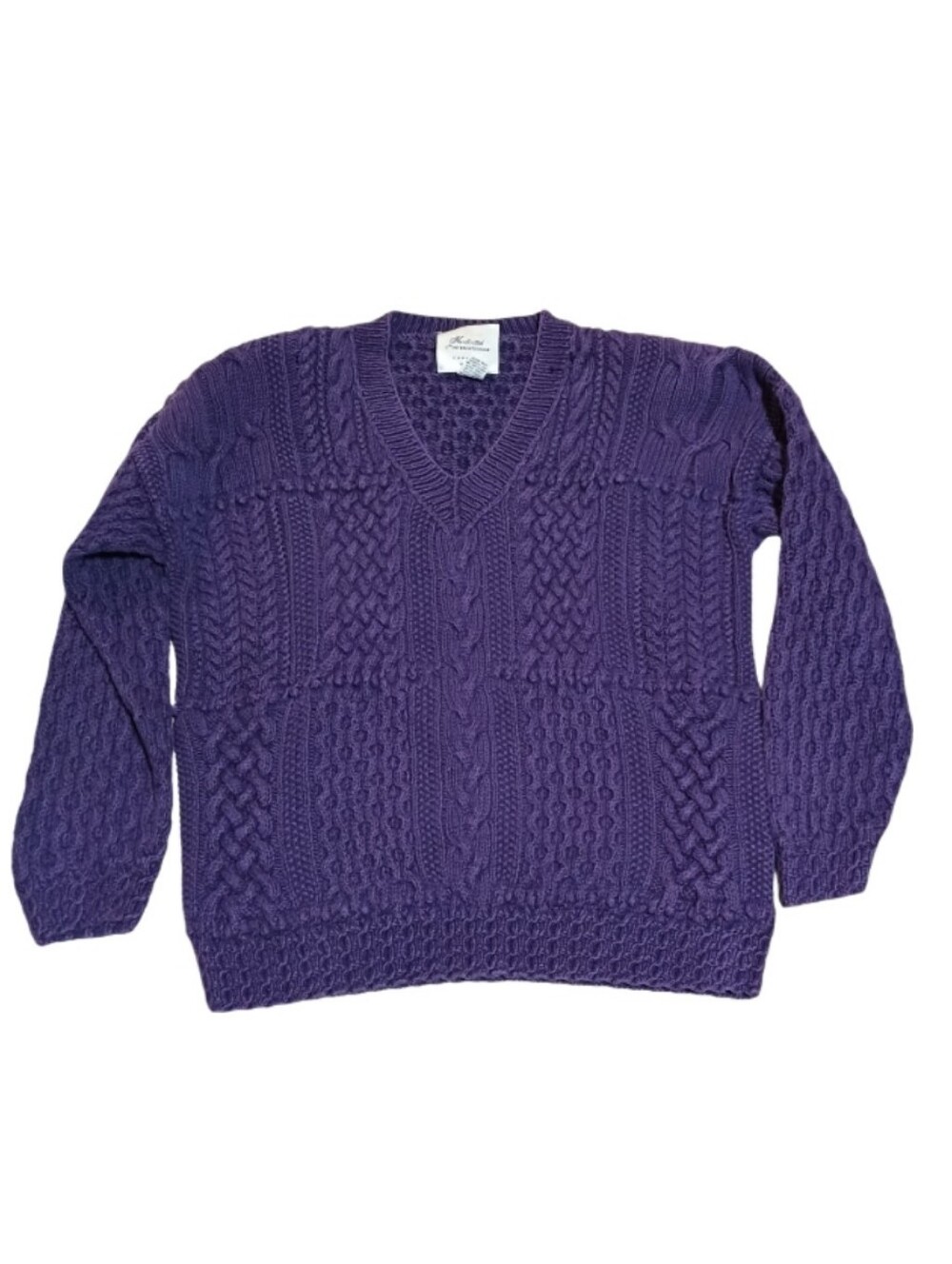 Express Men's V-Neck Cable Knit Sweater in Purple